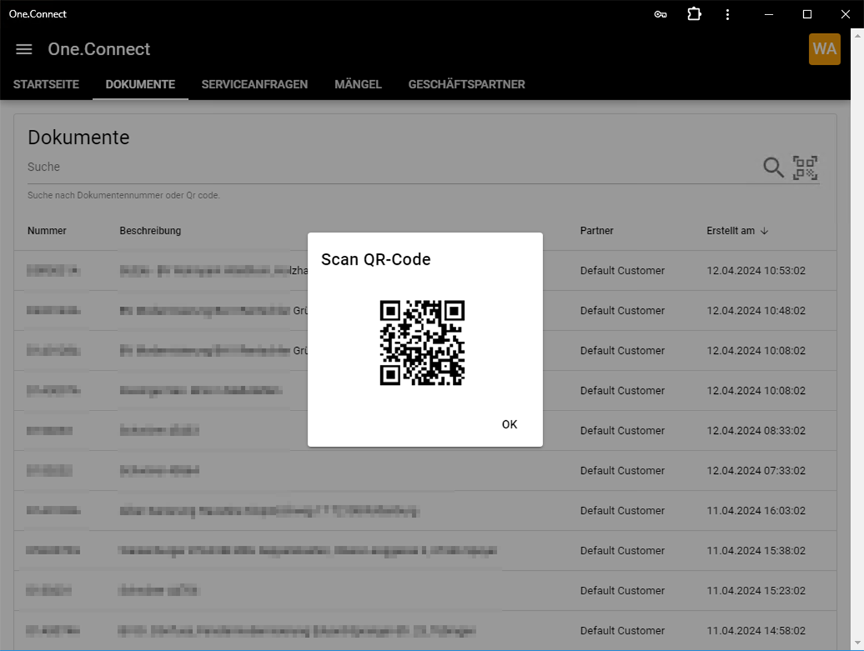 Auftrag & Position mit QR-Code abrufen